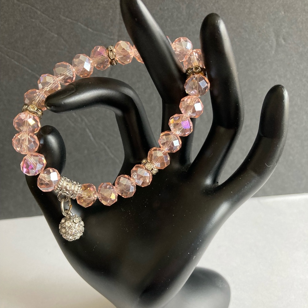 Pink Crystal Stretch Bracelet with Pave Charm